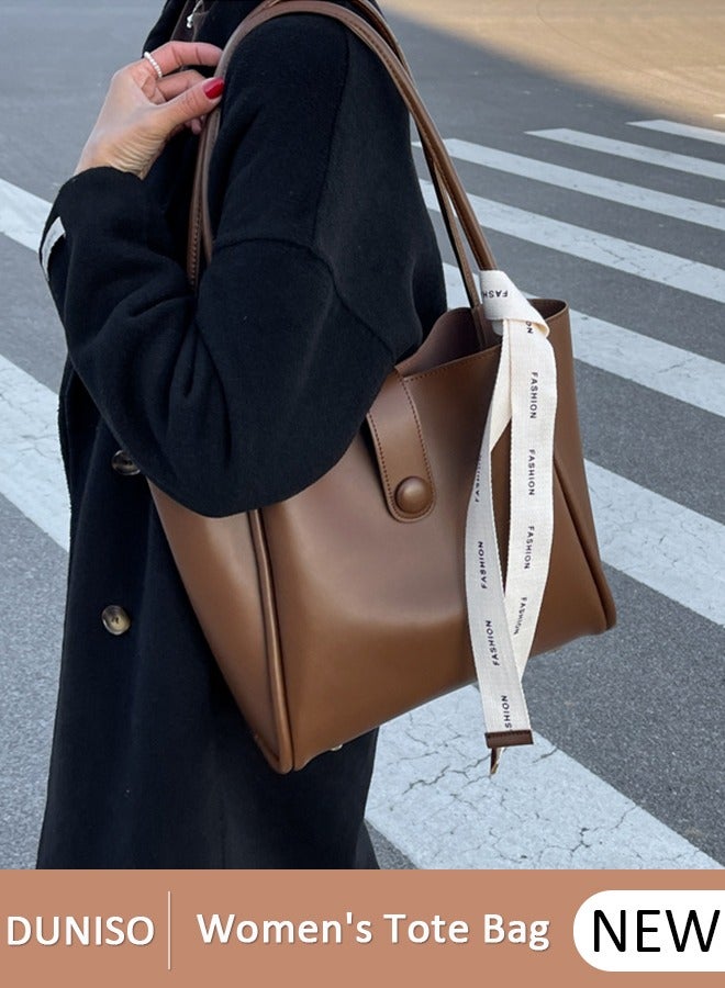 DUNISO Women's Shoulder Tote Bag Leather Handbag For Women Retro Large Capacity Messenger Fashionable Travel Hand Bag（Brown） - Image 1